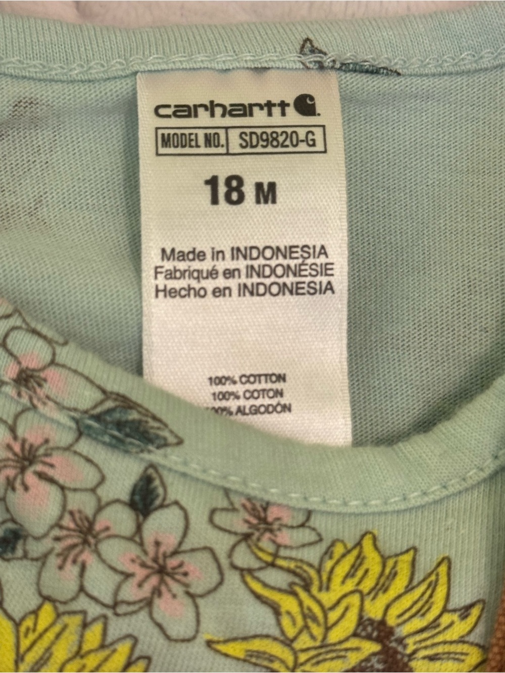 +NWOT Carhartt Baby Girl 2pc Overall Set 18M Brown Ruffle Bib Sunflower Top - Picture 5 of 6